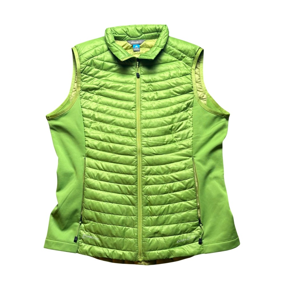 Eddie Bauer StormDown 800 Vest Womens M Green Puffer Hybrid Quilted Full Zip